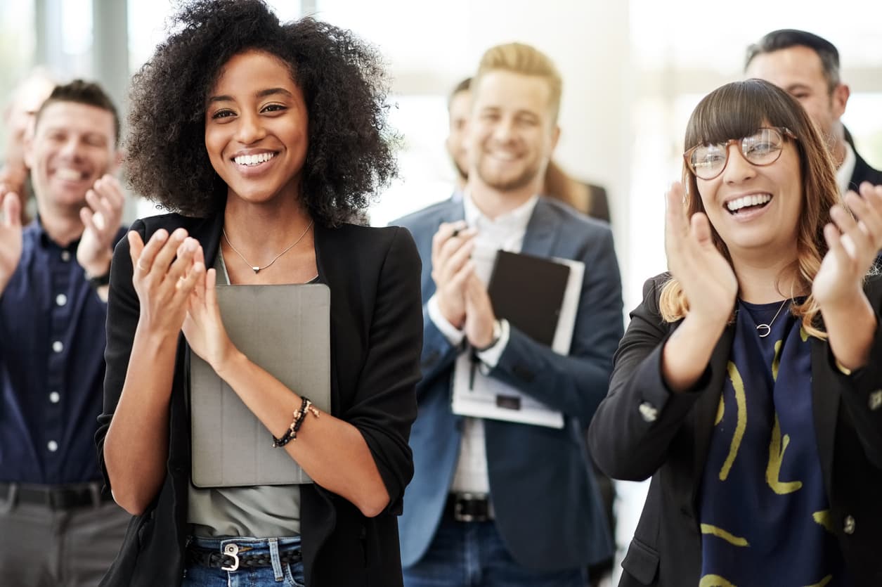 Employee getting appreciation from manager and teammates is positive reinforcement